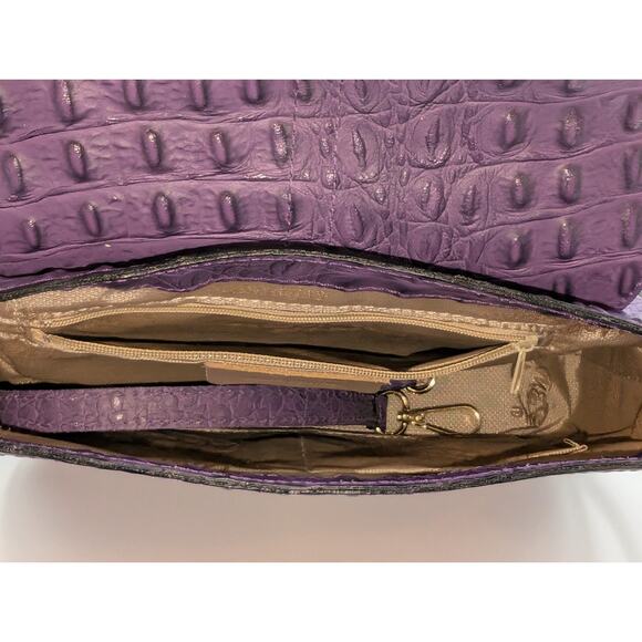 Firenze Italy Purple Leather Croc Embossed Long Strap/Short Strap Shoulder Bag - Picture 11 of 16
